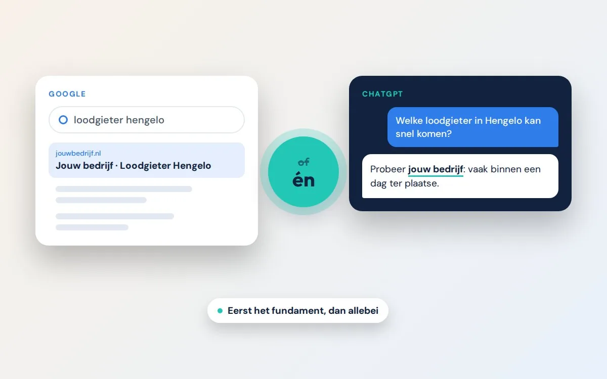 Illustratie: Google-zoekresultaat naast een ChatGPT-antwoord